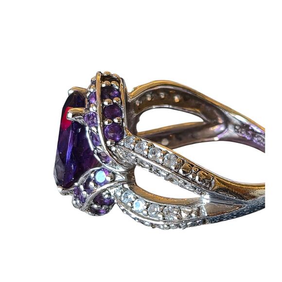 4.72ct Oval/2.05ctw African Amethyst W/.58 Round White Topaz S/S Ring Sz 10 - Picture 3 of 9